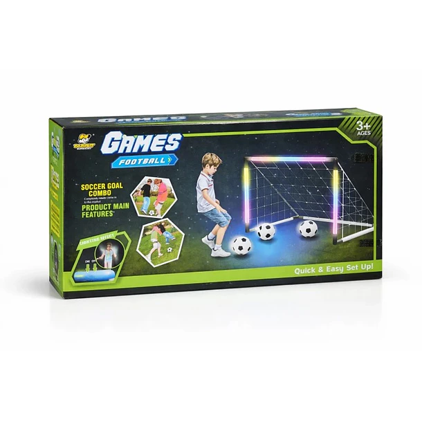 Arco De Fútbol Infantil Portable Luces Led Pelota E Inflador 2