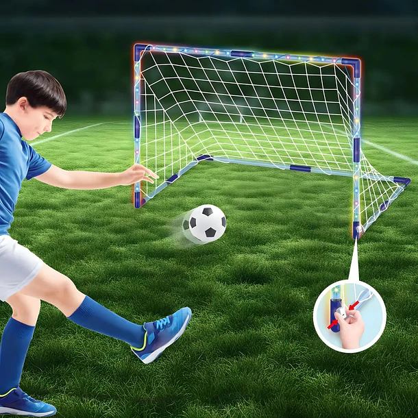 Arco De Fútbol Infantil Portable Luces Led Pelota E Inflador 4