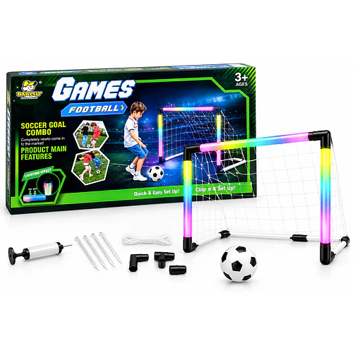 Arco De Fútbol Infantil Portable Luces Led Pelota E Inflador