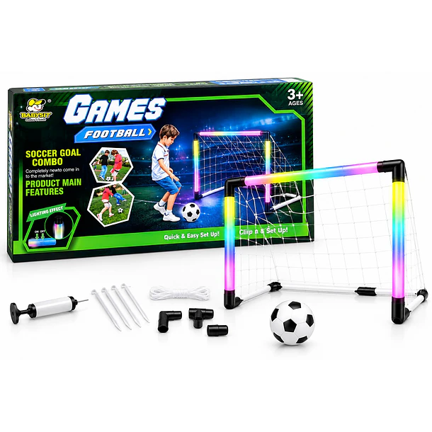 Arco De Fútbol Infantil Portable Luces Led Pelota E Inflador 1