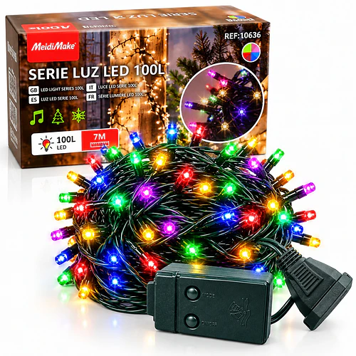 Luces De Navidad Multicolor Musical 100 Luces 7 Metros