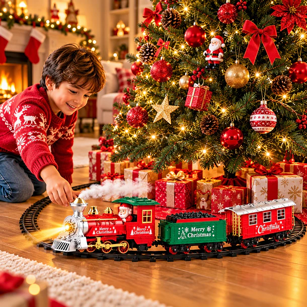 Adorno Tren Navideño Clásico A Baterías Aax6 377 Cm De Via 2