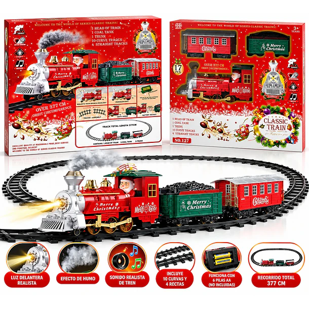 Adorno Tren Navideño Clásico A Baterías Aax6 377 Cm De Via 3