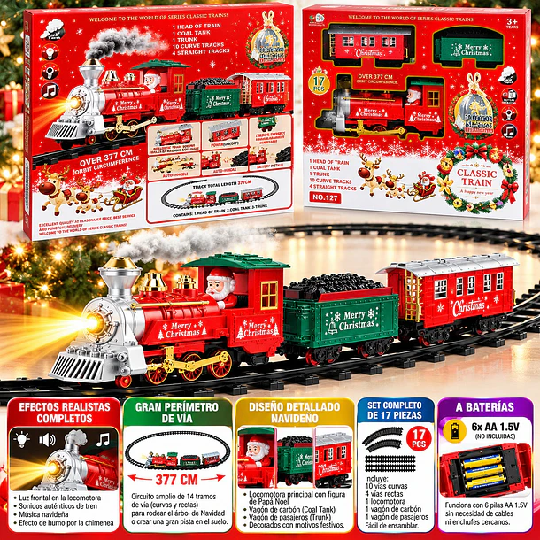 Adorno Tren Navideño Clásico A Baterías Aax6 377 Cm De Via 4