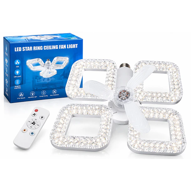 Ventilador De Techo Con Lámpara Led Control Remoto Rosca E27 1