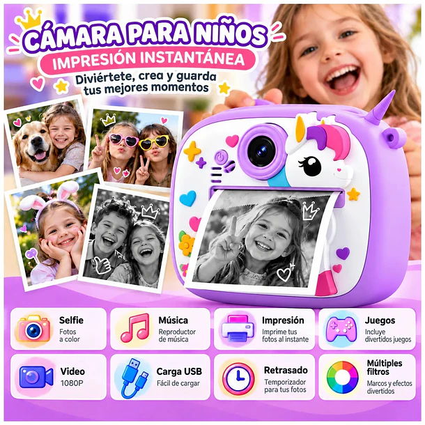 Mini Cámara Digital Infantil De Impresión Instantánea Usb 3