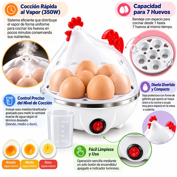 Vaporera Hervidor De Huevos Eléctrico Gallinita 7 Huevos 350w 2