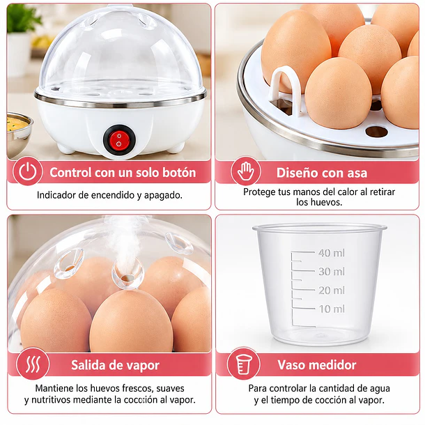 Vaporera Hervidor De Huevos Eléctrico Gallinita 7 Huevos 350w 3