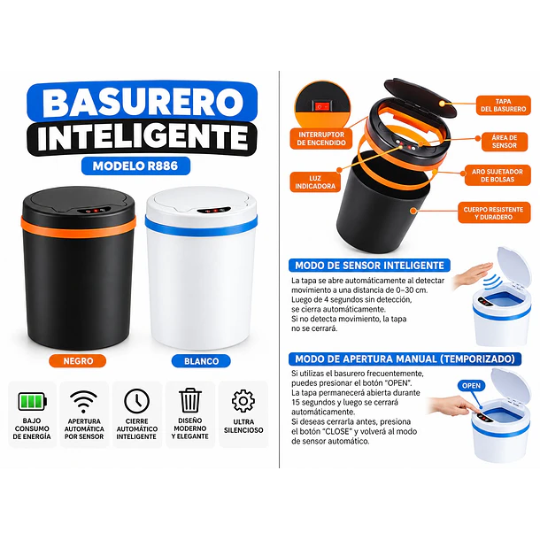 Basurero Inteligente con Sensor de Movimiento Automático e Infrarrojo 4