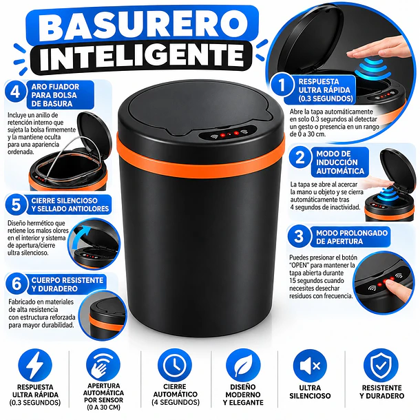 Basurero Inteligente con Sensor de Movimiento Automático e Infrarrojo 3