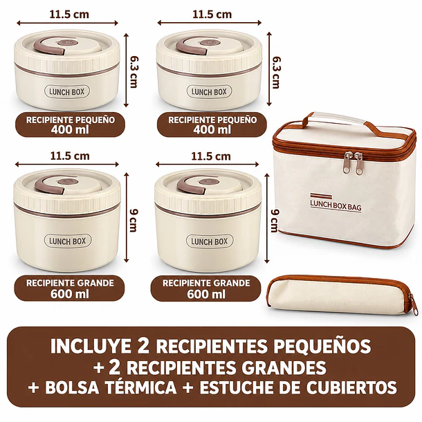 Lonchera Box Set De 4 Viandas Térmicas Con Bolso Térmico 3