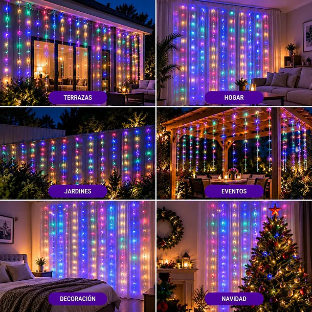 Guirnalda Cortina De Luces Led Solar 3x2 Metros Multicolor 4