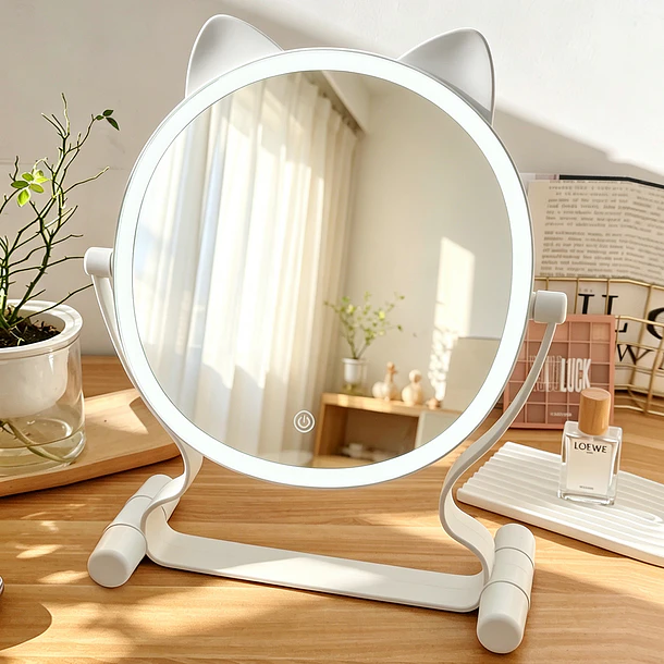 Espejo De Maquillaje Led Con Orejas De Gato Y 3 Tonos De Luz 5