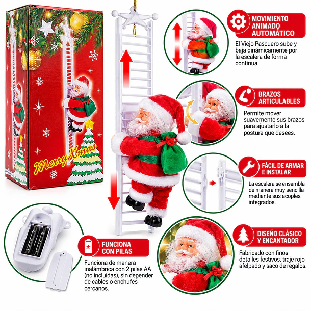 Adorno Navideño Animado Viejo Pascuero Sube la Escalera 4