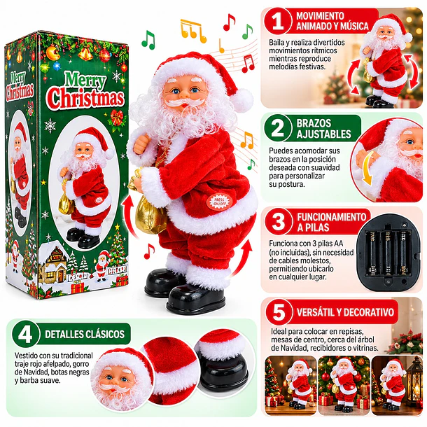 Adorno Navideño Animado Viejo Pascuero Bailarín Con Música 2