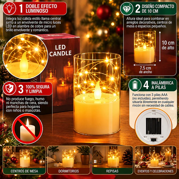 Vela LED Decorativa en Tubo con Micro Luces Fairy Light 8