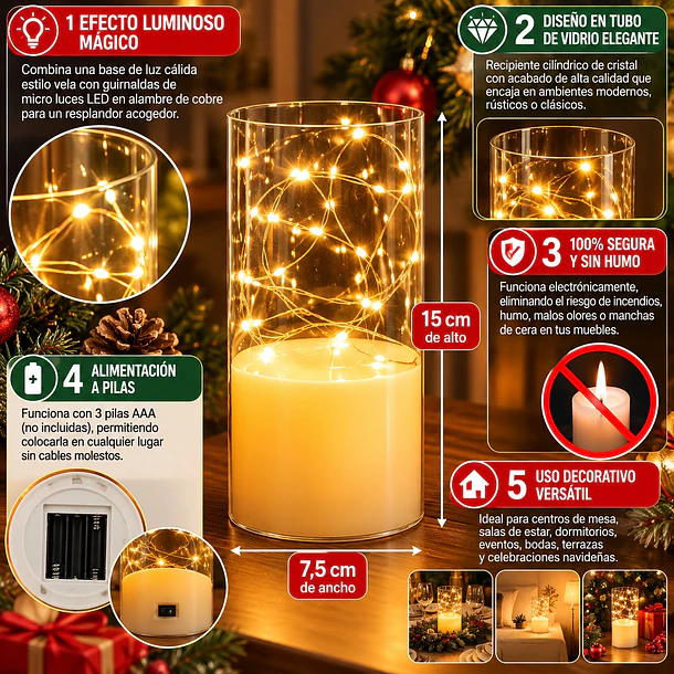 Vela LED Decorativa en Tubo con Micro Luces Fairy Light 10