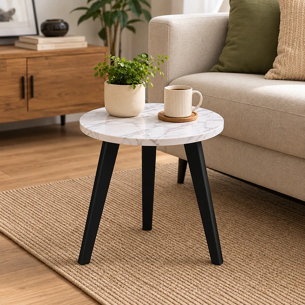 Mesa Auxiliar Redonda Lateral De Madera Con 3 Patas Nórdica 9