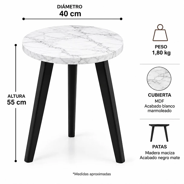 Mesa Auxiliar Redonda Lateral De Madera Con 3 Patas Nórdica 8