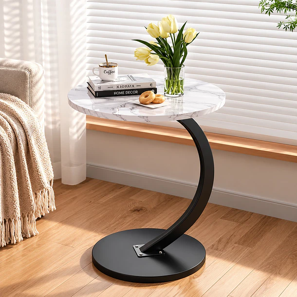 Mesa Auxiliar Lateral Redonda 40x60 cm en Forma de C para Sillón o Cama 8