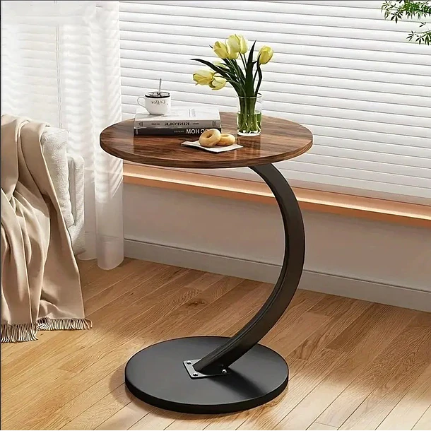 Mesa Auxiliar Lateral Redonda 40x60 cm en Forma de C para Sillón o Cama 2