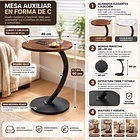 Mesa Auxiliar Lateral Redonda 40x60 cm en Forma de C para Sillón o Cama 5