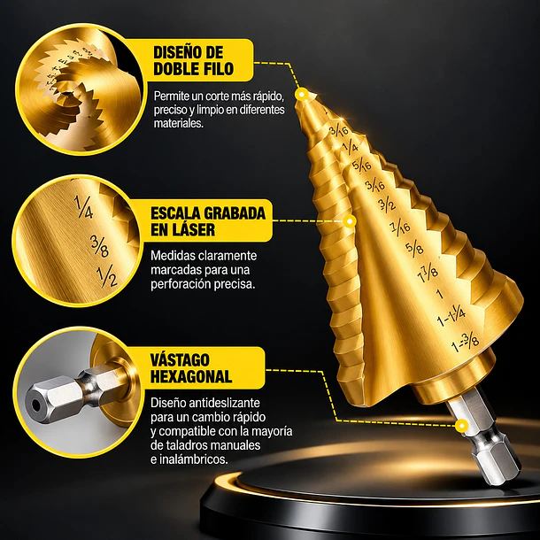 Set De 5 Brocas Escalonadas Cónicas Con Estuche Metálico 2
