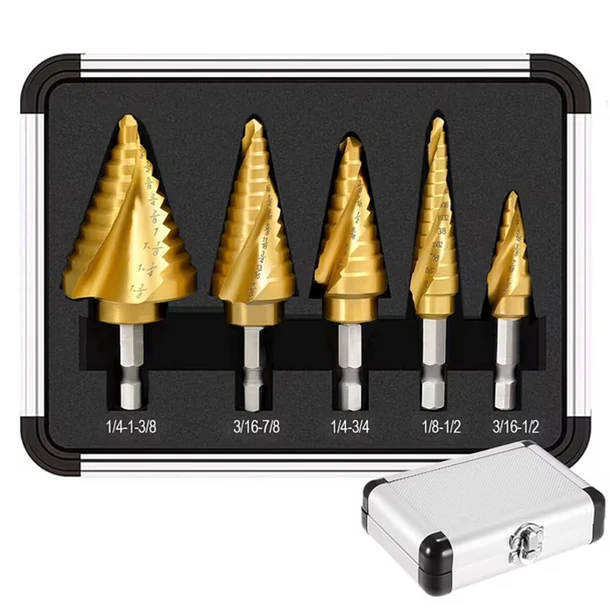 Set De 5 Brocas Escalonadas Cónicas Con Estuche Metálico 1
