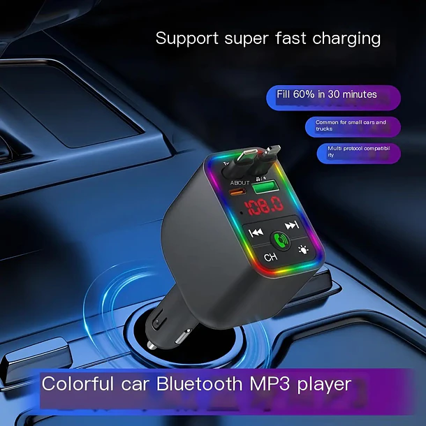Transmisor Fm Bluetooth Y Cargador Rápido 4 En 1 Para Auto 2