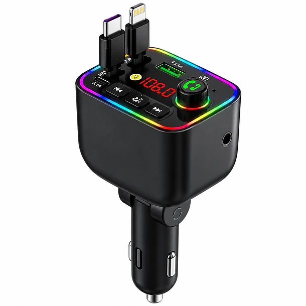 Transmisor Fm Bluetooth Y Cargador Rápido 4 En 1 Para Auto 1