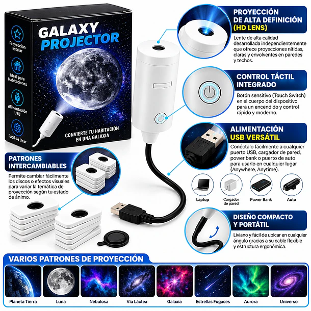 Mini Proyector Led Usb De Cielo Estrellado Y Luna 3
