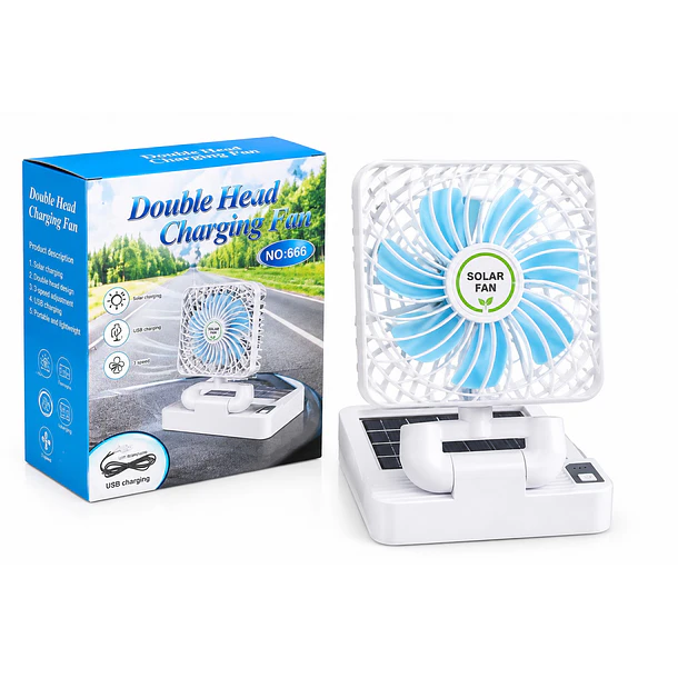 Ventilador Doble Portátil Para Auto Con Carga Solar Usb 7