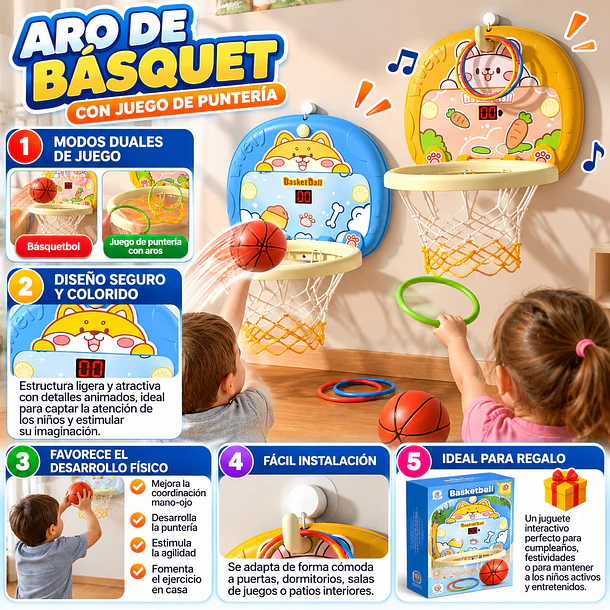 Tablero De Básquetbol Infantil 2 En 1 Con Aros Y Pelota 6