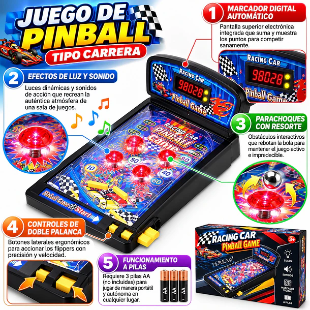 Juguete Electrónico Pinball Game Racing Car + Luces Y Sonido 5