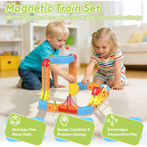 Set De Tren Magnético Diy De 114 Piezas Con Pista Escaladora 2