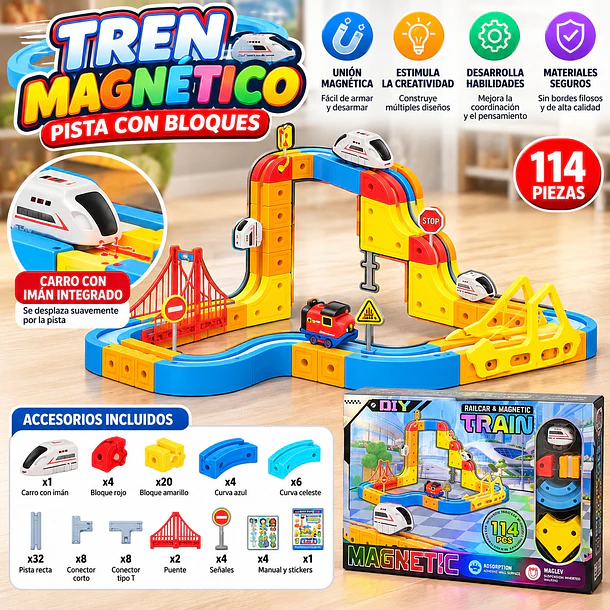 Set De Tren Magnético Diy De 114 Piezas Con Pista Escaladora 5