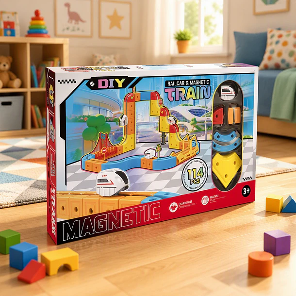 Set De Tren Magnético Diy De 114 Piezas Con Pista Escaladora 6