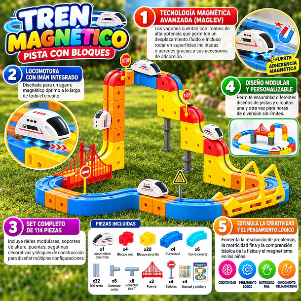 Set De Tren Magnético Diy De 114 Piezas Con Pista Escaladora 8