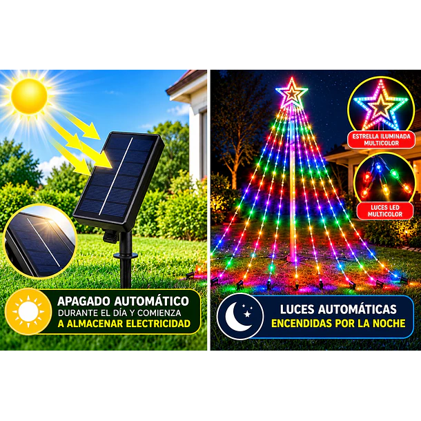 Cascada De Luces Led Navideñas Con Estrella De 3 Metros 2