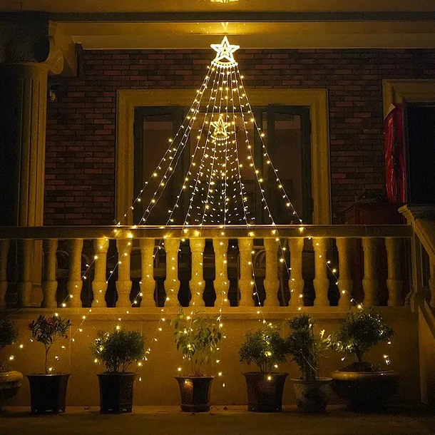 Cascada De Luces Led Navideñas Con Estrella De 3 Metros 5