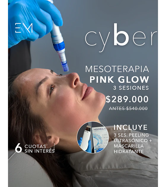 3 sesiones de mesoterapia PinkGlow + 3 ses Peeling ultrasonico + Mascara hidratante
