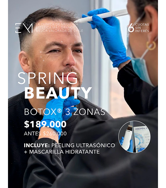 Toxina 3 zonas + Peeling ultrasónico + Máscara 