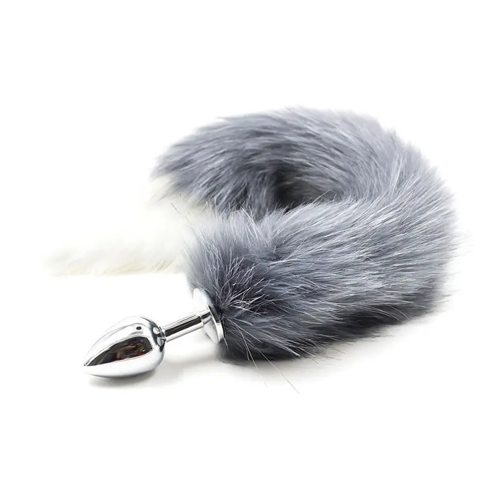 Cola de Zorro con Plug de Metal - Gris 45 cm 1
