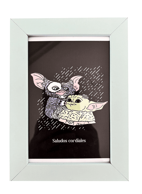 Art Print con marco de Baby Yoda y Gremlin