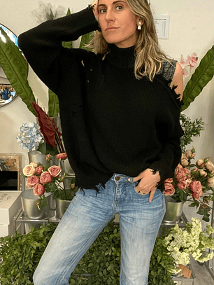 Chaleco Negro Cuello Alto Hombro Descubierto Lovers And Friends