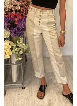 Pantalones Beige Tiro Alto Doble Tono Rectos Talla 36 University Club