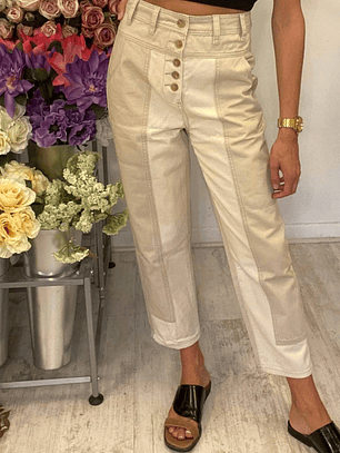 Pantalones Beige Tiro Alto Doble Tono Rectos Talla 36 University Club