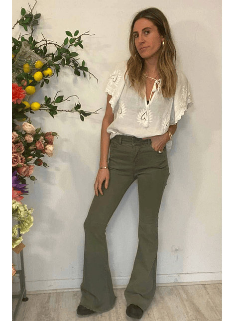 Pantalones Jeans Verde Musgo Flare Talla 38 EU