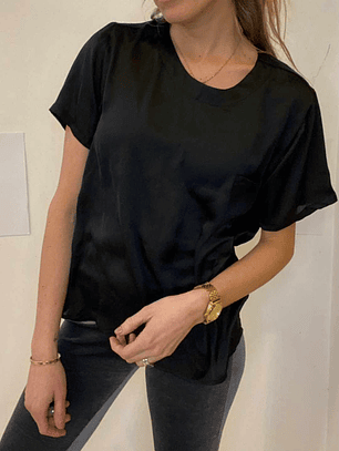 Polera Negra Satinada Talla M Angela Hincapie 