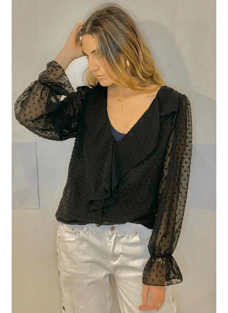 Blusa Negra Lunares Escote En V 